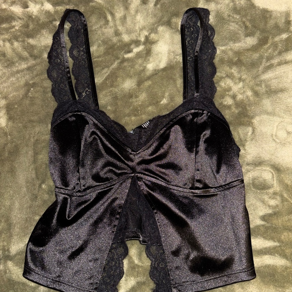 Forever 21 Black Satin Lace-Trim Cami